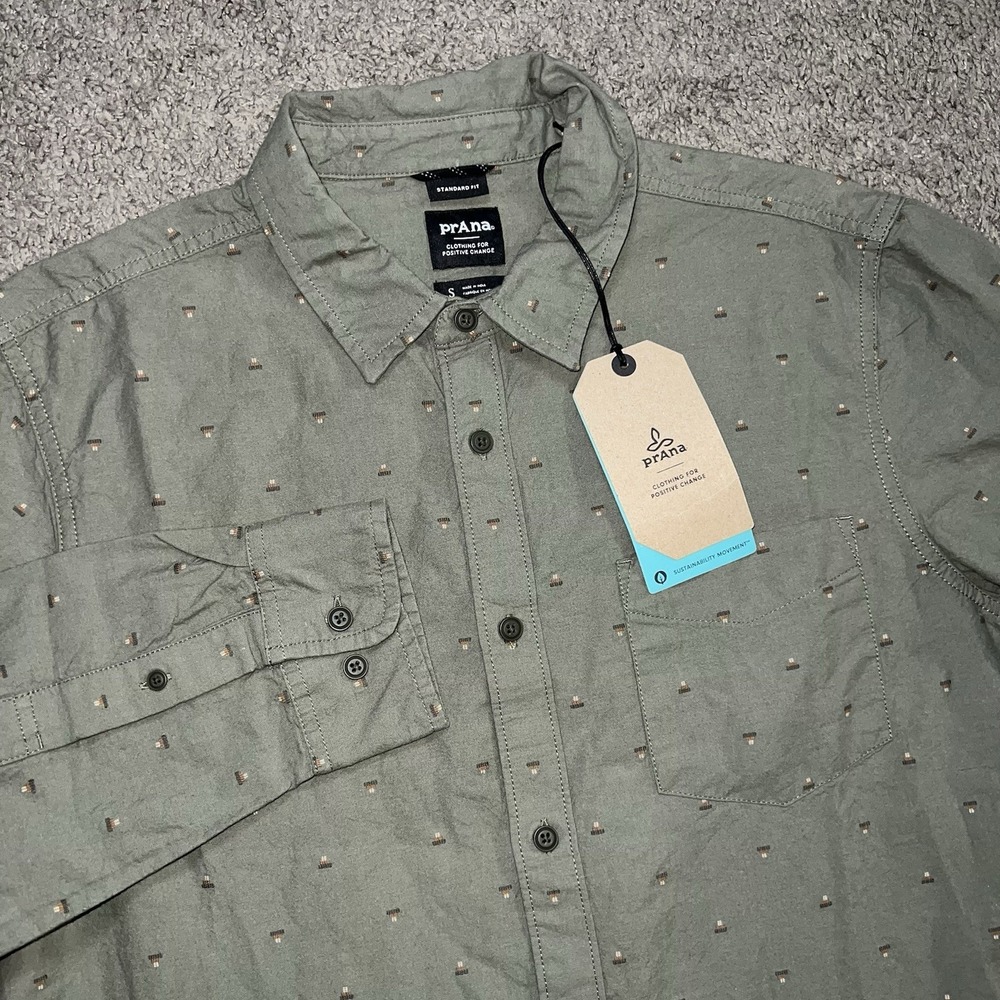 prAna Mountain Drift Long Sleeve Size Small ST Men's Shirt Green
